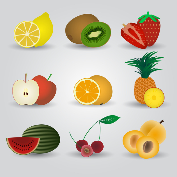 colorful fruits and half fruits icons eps10 - Vettoriali, immagini