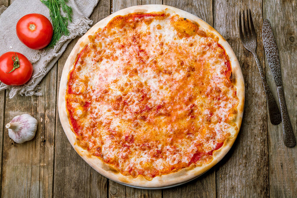 Italian pizza Margherita close-up view - Φωτογραφία, εικόνα