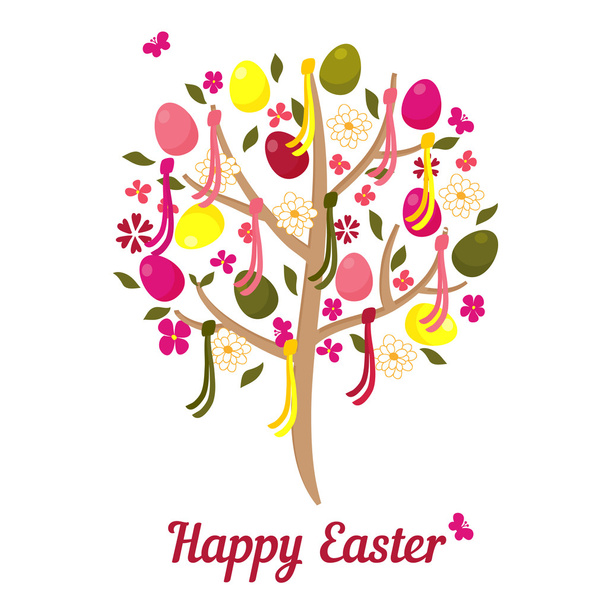 Easter tree with eggs and flowers. - Vector, imagen