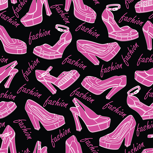 Silhouette of fashion women's shoes  in seamless pattern.Tricolor - Vettoriali, immagini