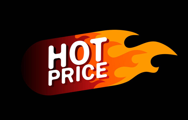Hot price design template banner. Vector flat illustrations. Frame of a bright red and orange fire on black background. Business advertising strategy to promote goods or services on the market. - Vecteur, image
