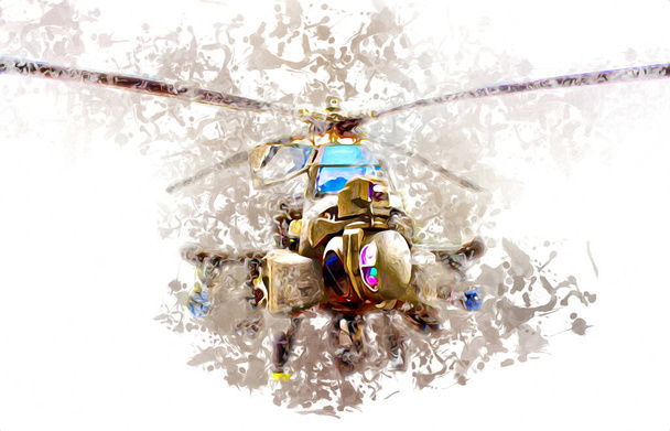askeri helikopter resim sanatı klasiği çiziyor - Fotoğraf, Görsel