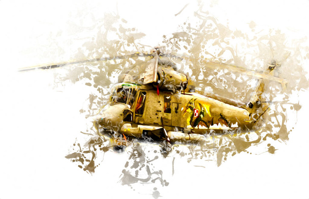 katonai helikopter rajz illusztráció művészet évjárat - Fotó, kép