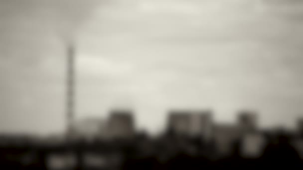 Blurred background. Black and white panoramic view of power station - Footage, Video