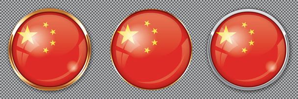 透明な背景に中国の旗を持つ丸ボタン - ベクター画像