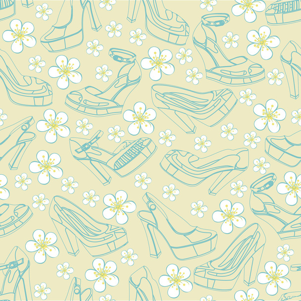 Fashion women's shoes and flowers in seamless pattern - Vector, Image