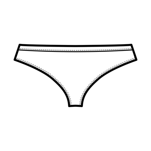 Stringhe sfacciate illustrazione tecnica di moda con vita bassa, elastico, piccola copertura fianchi. Mini lingerie piatta  - Vettoriali, immagini