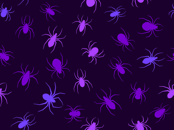 クモのシームレスなパターンバイオレット色。怖いクモとハロウィーンの背景、チラシ、招待状や包装紙に印刷するためのデザイン。ベクターイラスト - ベクター画像