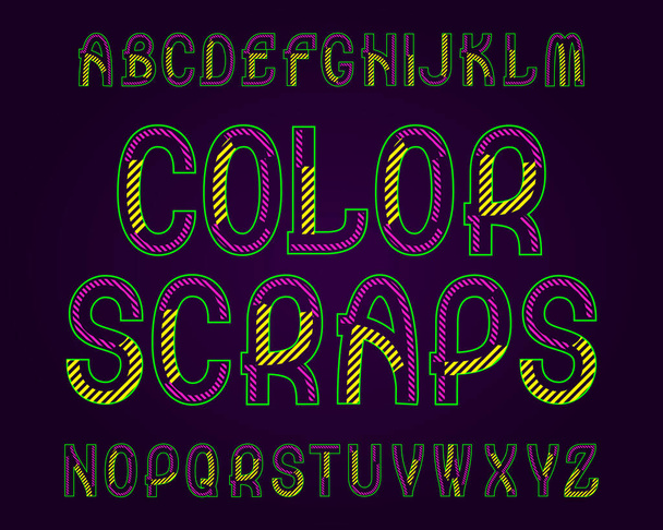 Color Scraps typeface. Colorful font. Isolated english alphabet. - Vector, Image