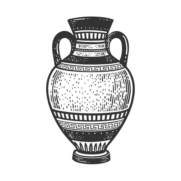Ancient Greek Amphora sketch engraving vector illustration. T-shirt apparel print design. Scratch board imitation. Black and white hand drawn image. - Vector, imagen