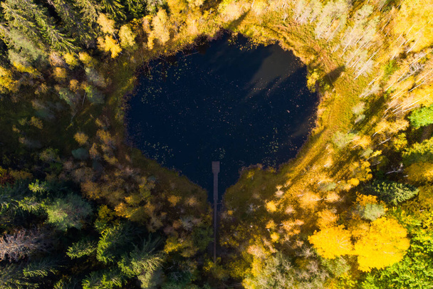 Vista aérea do pequeno lago florestal Haransilma em Lahti, Finlândia. O diâmetro do lago é de cerca de 50 metros. - Foto, Imagem