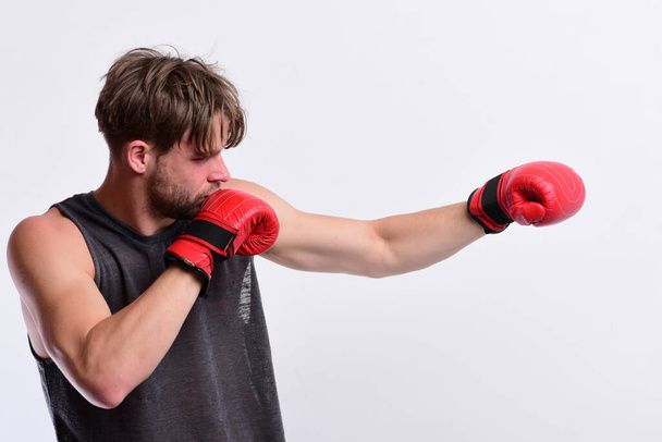 Boxer makes hits and punches as training. Boxing and sports - Fotografie, Obrázek