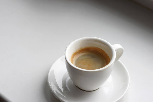 Freshly Made Espresso Served on White with Copy Space. Coffee Refreshment. - Zdjęcie, obraz