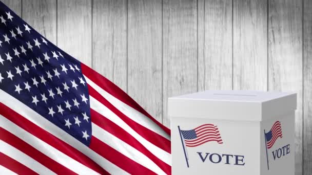 Volby do USA. Prezident volební urna Volební urna VOTE mává vlajkou Spojených států amerických - Záběry, video
