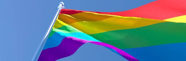 3D рендеринг флага ЛГБТ-махания на ветру - Фото, изображение