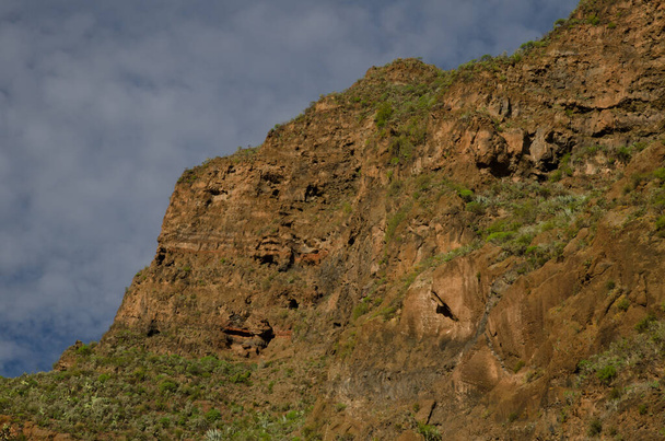 Acantilado en el barranco de Guayadeque. Monumento Natural al Barranco Guayadeque. Ingenio. Gran Canaria. Islas Canarias. España. - Foto, Imagen