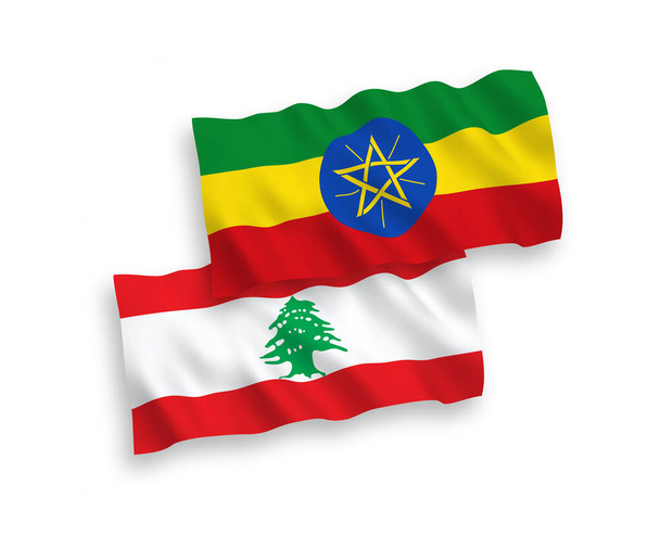 Національні векторні хвильові прапори Лівану та Ефіопії ізольовані на білому тлі. пропорція від 1 до 2. - Вектор, зображення