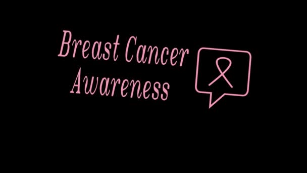 Logo del cancro al seno. Consapevolezza del cancro al nastro rosa su sfondo nero, consapevolezza del cancro. Logo in stile moderno per campagne di sensibilizzazione del mese di ottobre. Giornata Mondiale della Consapevolezza del Cancro al Seno - Filmati, video