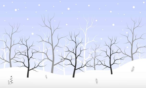 Nero e ramo albero foresta sfondo e nevicando per la stagione invernale concetto. Illustrazioni isolate a mano. - Vettoriali, immagini
