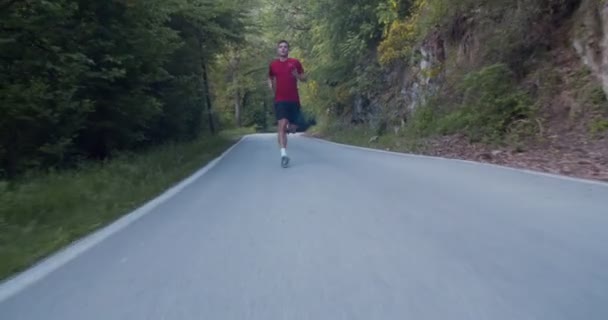 Человек, бегущий один в лесу днем  - Кадры, видео