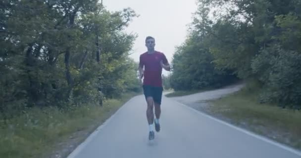 Człowiek biegający samotnie w lesie w dzień  - Materiał filmowy, wideo