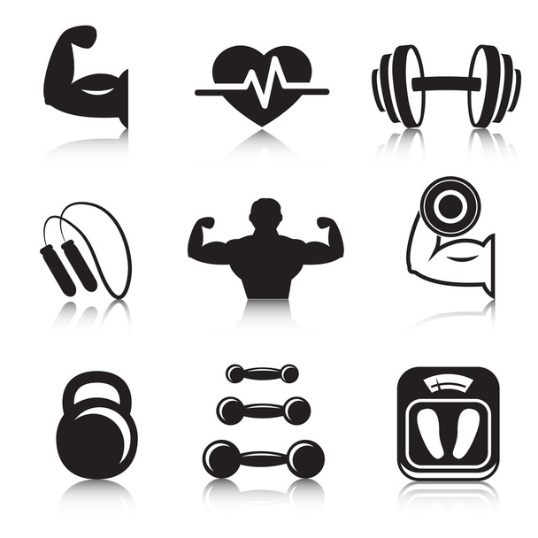 Fitness bodybuilding sport icons set - Vector, afbeelding