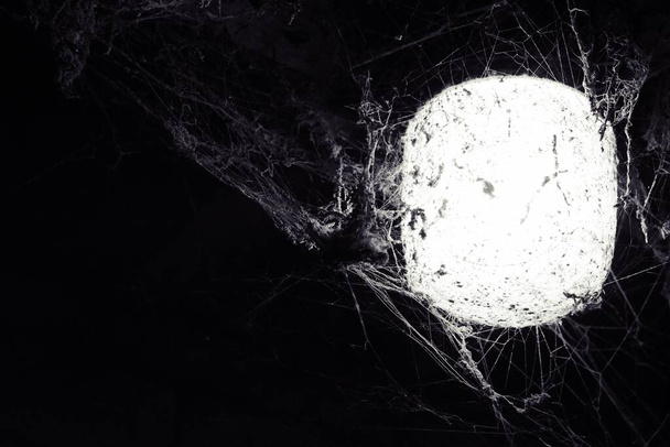 lamppu katossa lato ympäröi hämähäkinseitit pölyinen hämähäkinseitit ympäröivät lamppu tilalla - Valokuva, kuva