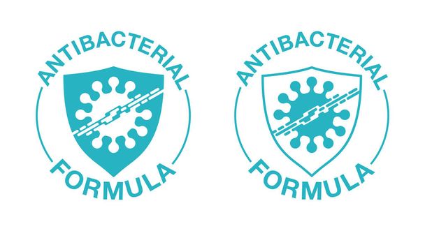 Antibacterial shield with crossed bacterium inside - Vector, Image