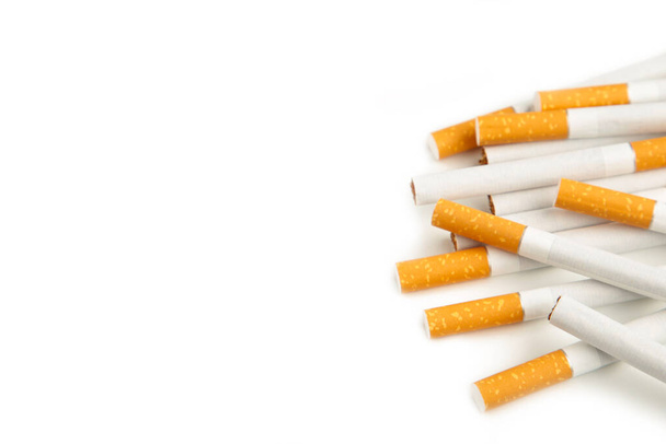 Cigarettes isolated on white background. Top view. - Foto, Bild