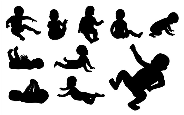 Set Of Ten Black Baby Silhouette Vector Illustrations - Vector, Image