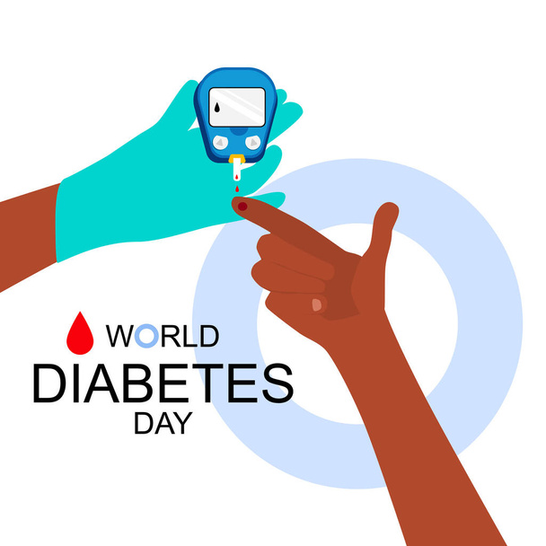 World diabetes day illustrations.Hands are making Blood Sugar or glucose Test.Determination of glycated hemoglobin.Electrochemical or Photometric glucometer.Disruption of the endocrine pancreas. - Vektor, Bild