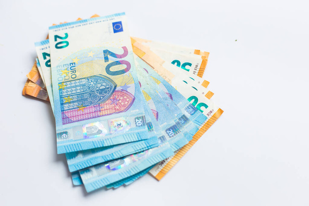 Euro zone money note spread on white background bundle of EU money - Фото, зображення