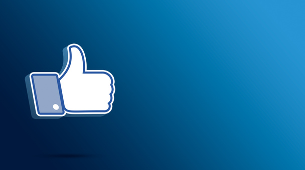 Фейсбук, як символ сповіщення, пальчики вгору. Ікона повідомлення соціальних медіа. Слідуйте, відповідайте, як ікона. Ікона соціальних мереж. 3d рендеринг - Фото, зображення