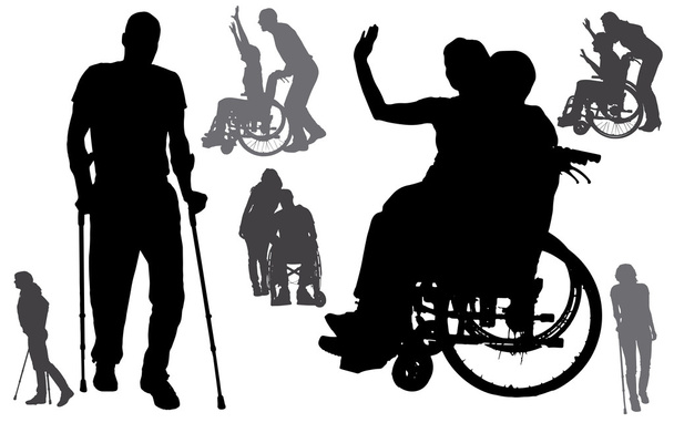 sylwetka wektor osób na wózku inwalidzkim. - Wektor, obraz