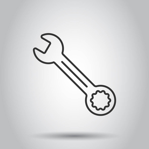 Schraubenschlüssel-Symbol im flachen Stil. Schlüsselvektorillustration auf weißem, isoliertem Hintergrund. Geschäftskonzept für Reparaturausrüstung. - Vektor, Bild