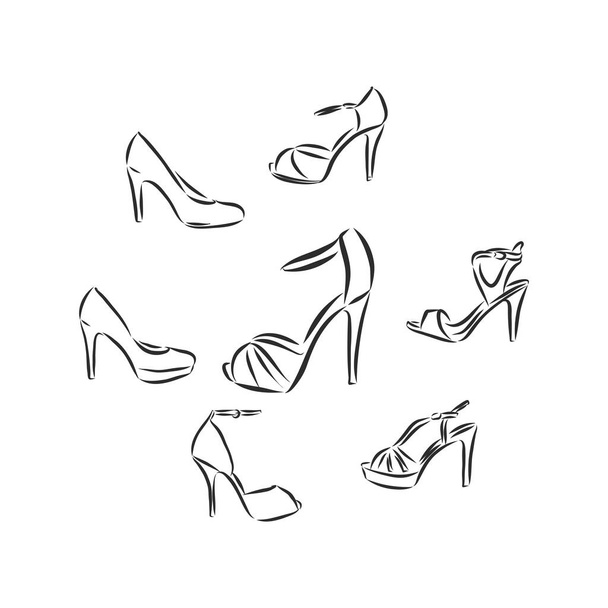 Sapato de mulher, desenho vetorial. Sapato de mulher, ilustração de esboço vetorial - Vetor, Imagem