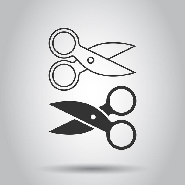 Scissor icon in flat style. Cut equipment vector illustration on white isolated background. Cutter business concept. - Vector, Image
