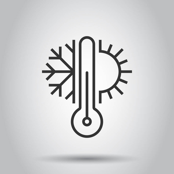 Climate control icon in flat style. Snowflake with sun vector illustration on white isolated background. Weather thermometer business concept. - Vector, Image
