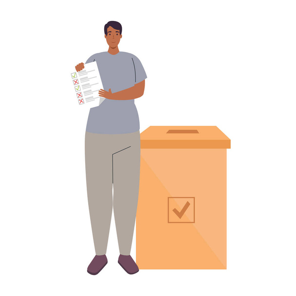 caixa de votação e homem com projeto vetorial de papel de voto - Vetor, Imagem