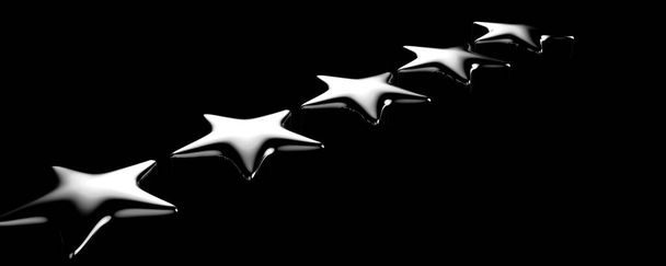 3d fünf graue Sterne auf farbigem Hintergrund. Verleih und Illustration des goldenen Sterns für Premium - Foto, Bild