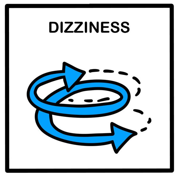 Dizzyness намальована рука Векторні ілюстрації значок в мультяшному каракулі стилі стрілки ковад-19 Коронавірусний симптом пандемії
 - Вектор, зображення
