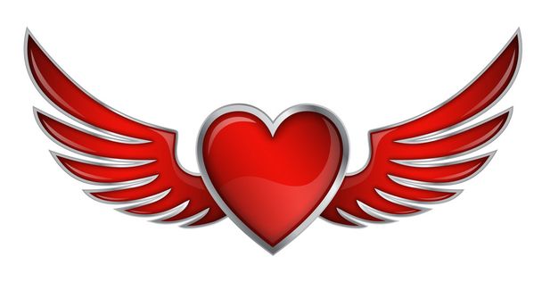 Red Heart With Angel Wings On White Background Vector Illustration - Vector, Image