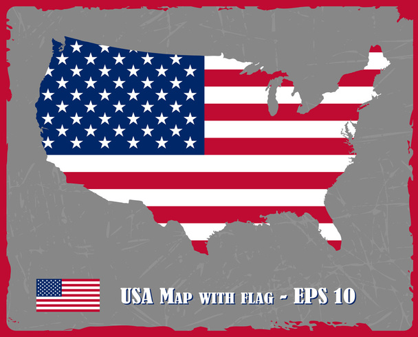 Карта США с изображением флага на сером фоне
 - Вектор,изображение