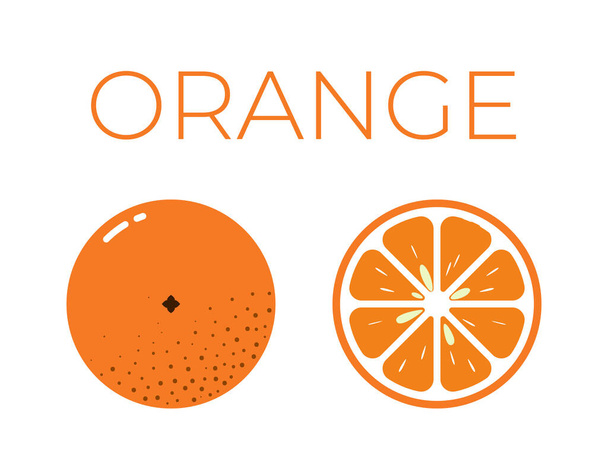 Vector of orange and sliced half of orange on white background - Vector, afbeelding