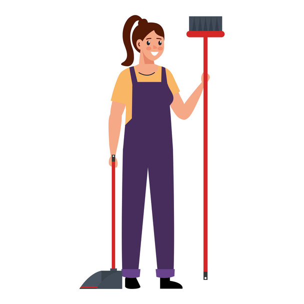 γυναίκα με dustpan και σκούπα διανυσματικό σχεδιασμό - Διάνυσμα, εικόνα
