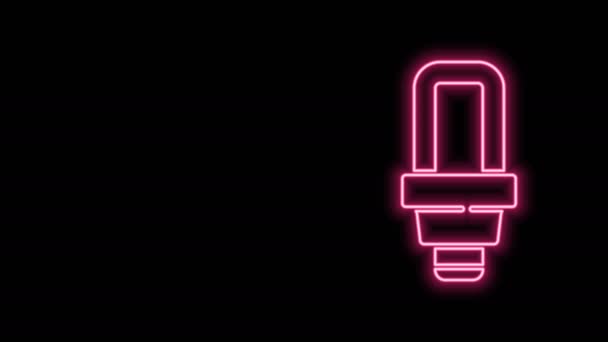 Zářící neonové vedení LED žárovka ikona izolované na černém pozadí. Ekonomická LED žárovka. Šetři si energii. Grafická animace pohybu videa 4K - Záběry, video