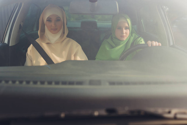 Arabic young Woman Couple Traveling By Car. - Φωτογραφία, εικόνα