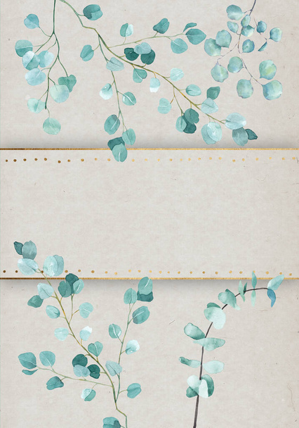 Feuilles pâles - bannière design botanique horizontale. Cadre de bordure aquarelle pastel floral. - Photo, image