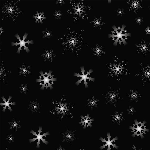απρόσκοπτη μοτίβο ασημένια νιφάδες χιονιού σε μαύρο φόντο, Χειμερινό φόντο - Διάνυσμα, εικόνα