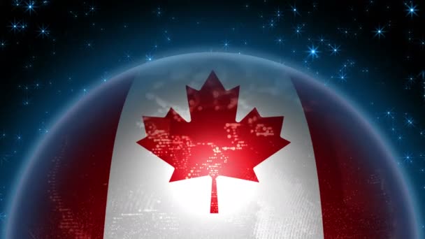 Флаг Канады на планете Земля. Абстракция глобуса с контурами континентов. - Кадры, видео